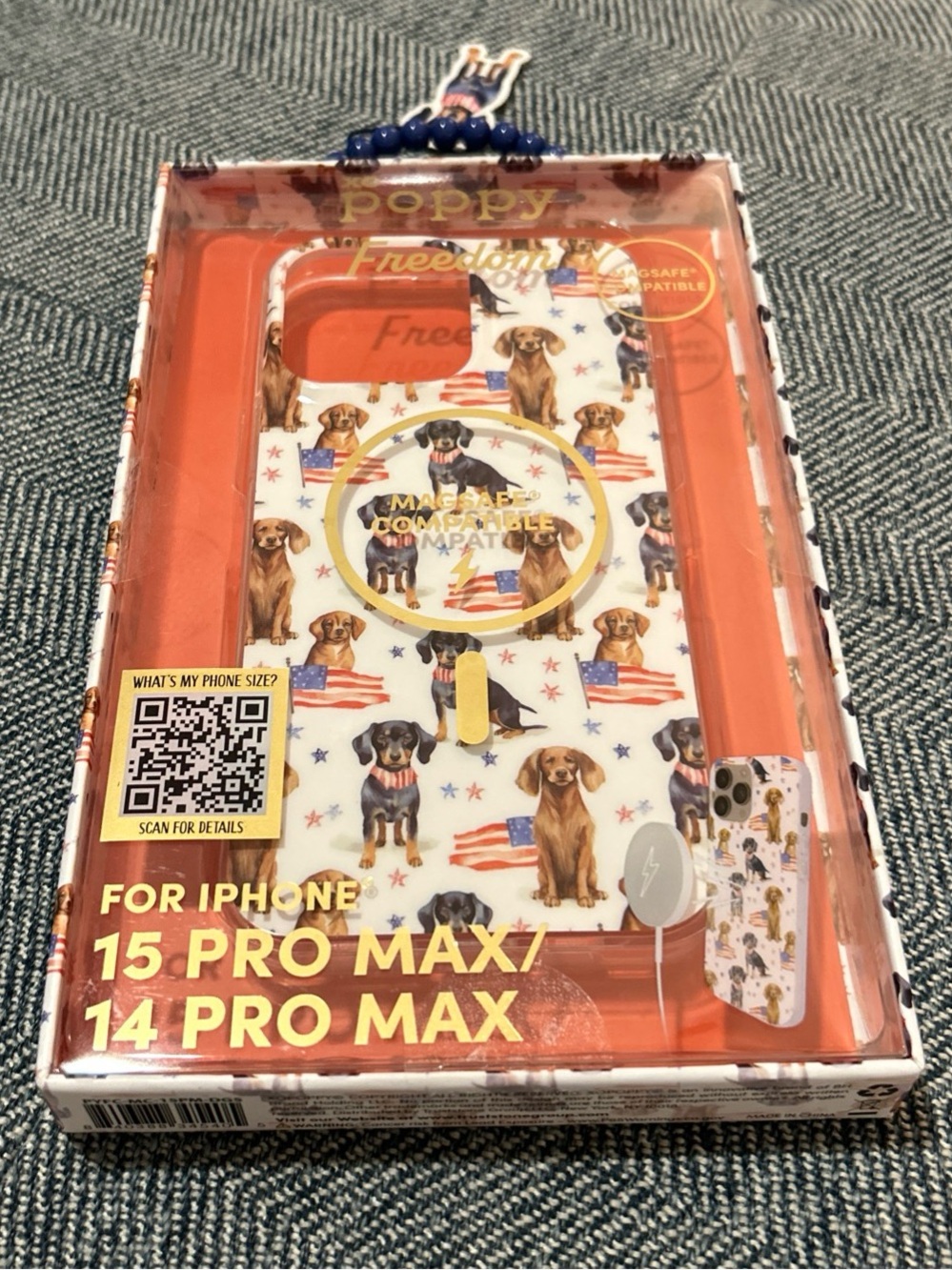 XO Poppy Freedom Patriotic Dog MagSafe Case for iPhone 15/14 Pro Max  NIB